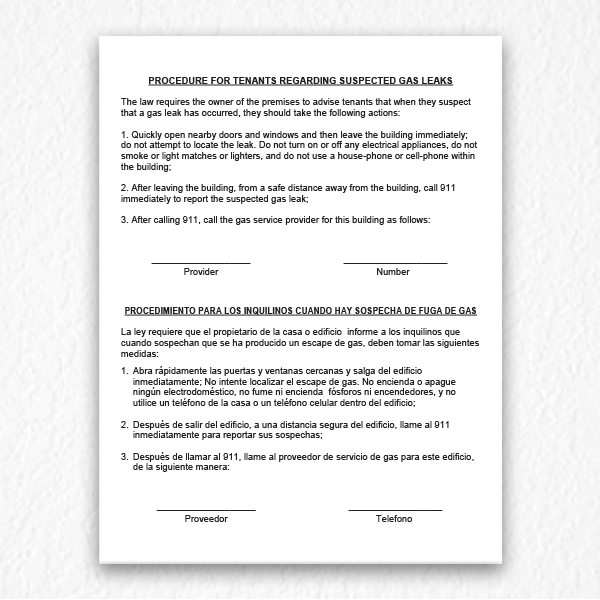 Metal Gas Leak Procedure Sign (1/ea)