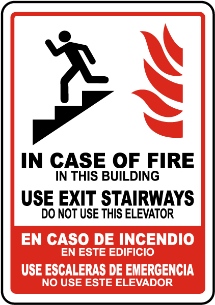 English/spanish In Case Of Fire Use Stair Metal Sign