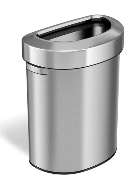18 Gal Semi-Round Open Top  Trash Can  Stainless Steel