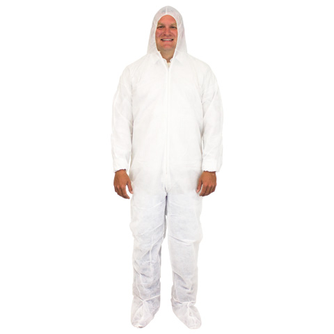 White Coveralls w/Hood And Boots XL (25/cs)