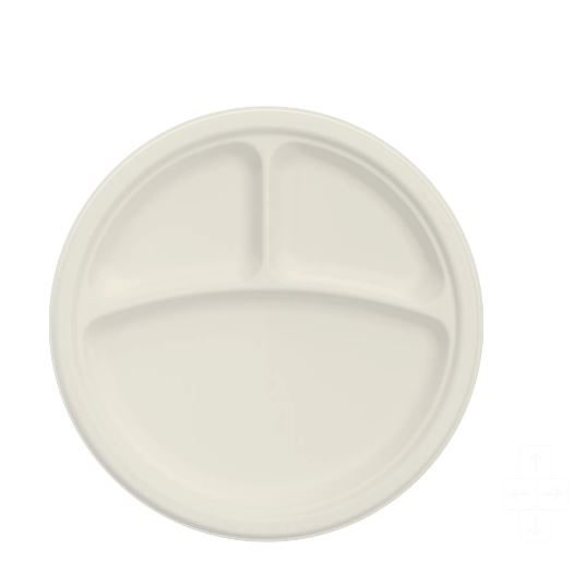 9&quot; Molded Fiber3-Compartment  Round Plate (500/cs)