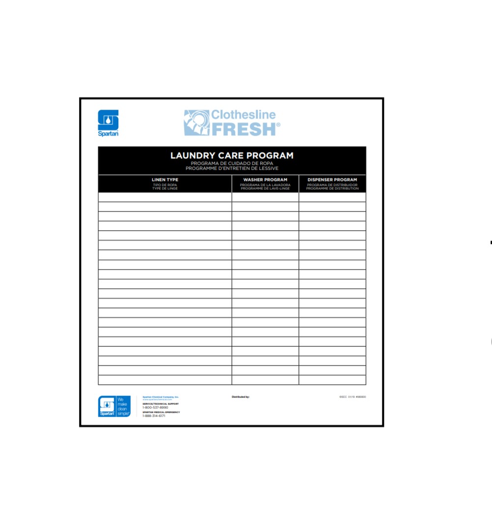 Laundry Care Program Chart  (1/ea)